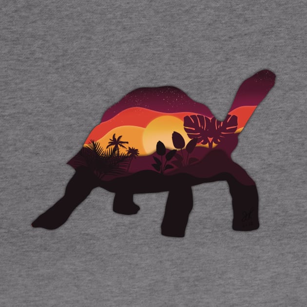 Minimalistic Paper Craft Digital Art - Sunset Tortoise by JP